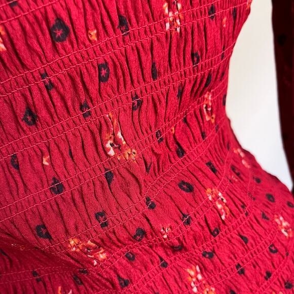 Free People Red Ruby Combo Two Faces Smocked Mini Dress Size Small - Picture 11 of 14